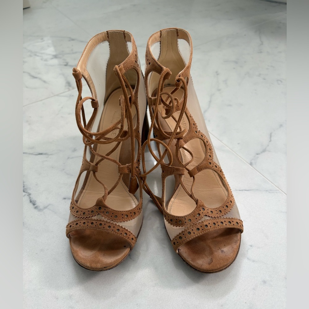 Marion Parke Toscana Suede & Mesh Lace-Up Heels – Italy – Size 38.5
